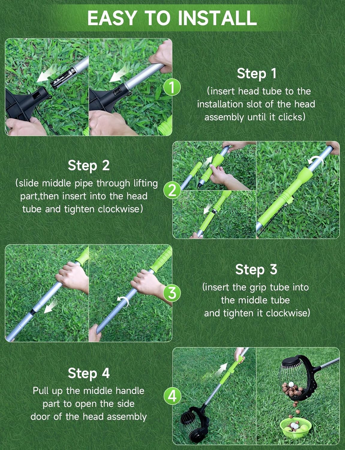 Nut Gatherer for Walnuts with 1.8-Gallon Capacity, No-Bend Emptying Design，Acorn Picker Upper Roller Suitable for 1.2"-3.6" Walnuts,Chestnuts, Fallen Apples & Tennis Balls(No Small Acorns)