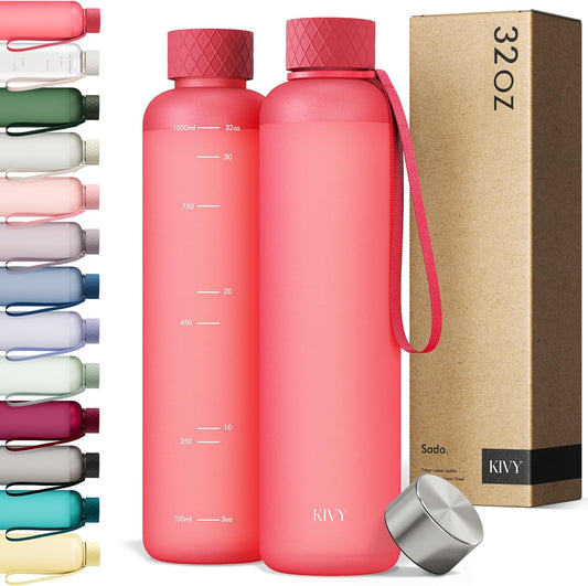 KIVY Slim Water Bottle 32oz [Lightweight & Shatterproof] - Reusable Tritan Water Bottle - Leak Proof Bottle for Women & Men - Coral Red Water Bottle BPA Free