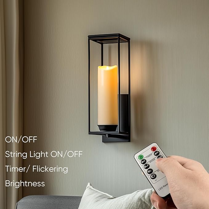 Homemory 4"x12" Outdoor Waterproof Flameless Candles with Timers and Remote Control, Battery Operated Candles, LED Plastic Candles, Dark Ivory, Set of 2