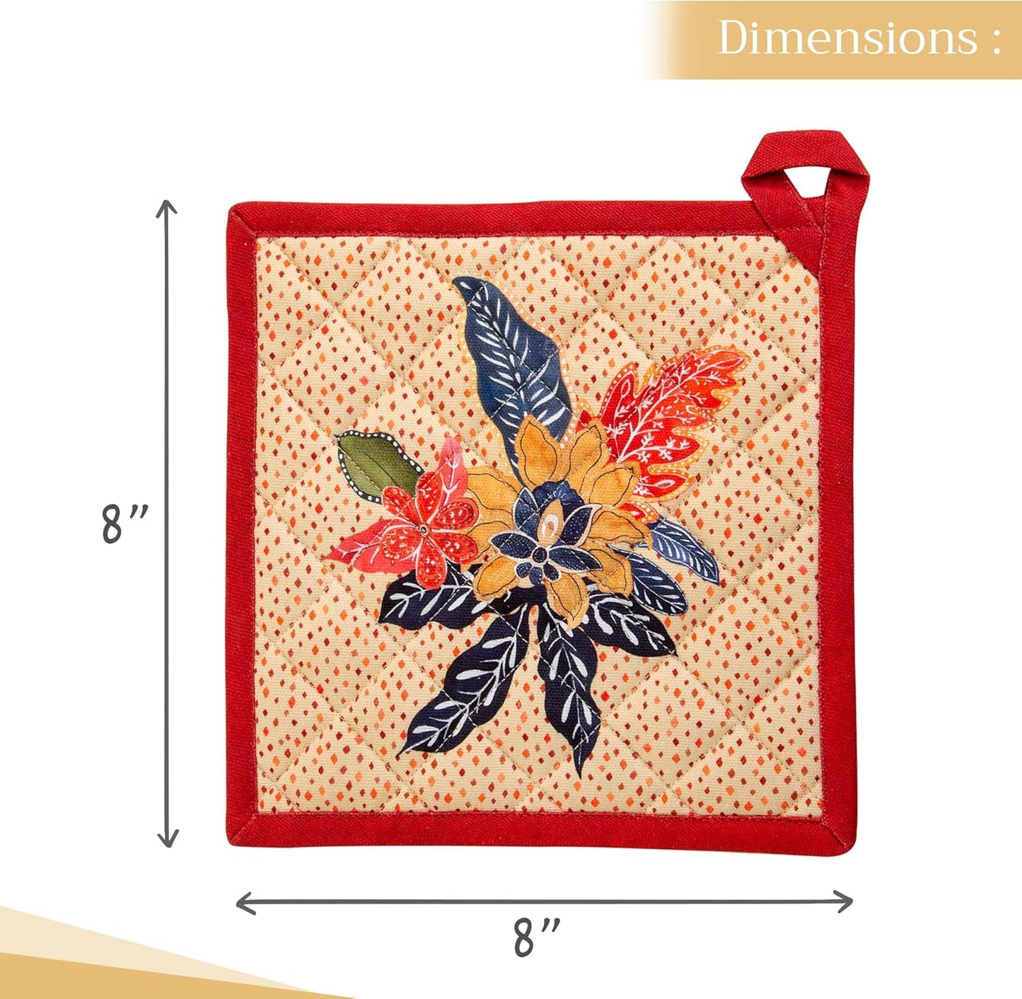 Maison d' Hermine Pot Holders 100% Cotton Heat Resistant Potholders 8" x 8" Hot Pads with Loop BBQ, Cooking, Baking, Grilling, Kitchen, Handling Hot Pans (Pack of 1, Kalahari)