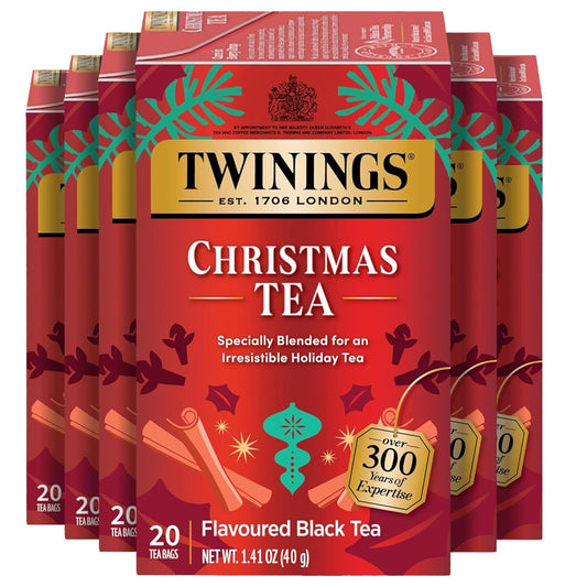 Twinings Christmas Black Tea Individually Wrapped Bags, 20 Count (Pack of 6), Aromatic Cinnamon & Clove, Caffeinated, Enjoy Hot or Iced, 120 Teabags
