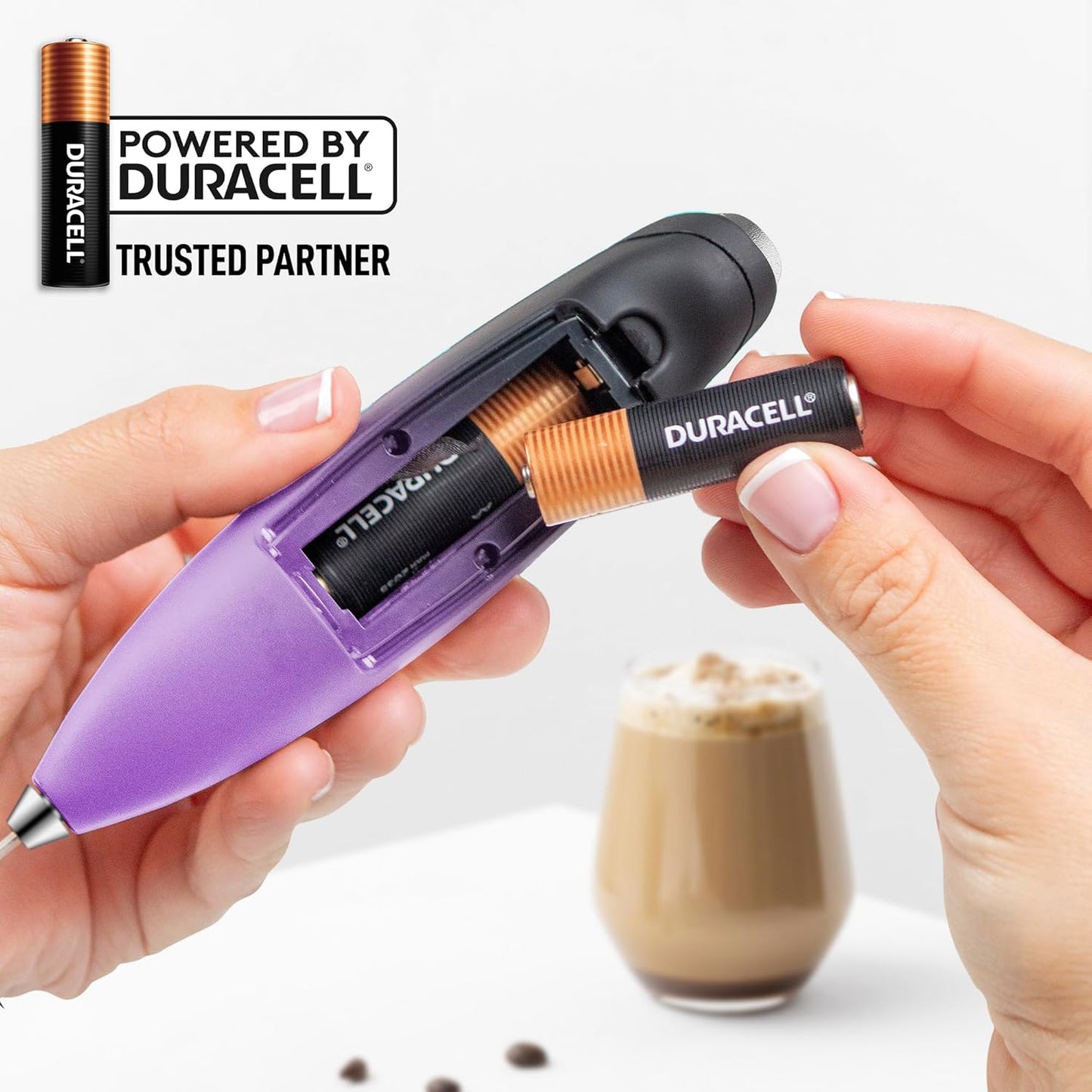 Zulay Kitchen Whisk Milk Frother with 4 Duracell Batteries - Powerful Handheld Foam Maker for Coffee, Lattes, Matcha, Hot Chocolate & Cappuccinos - Whip Creamy Froth in Seconds