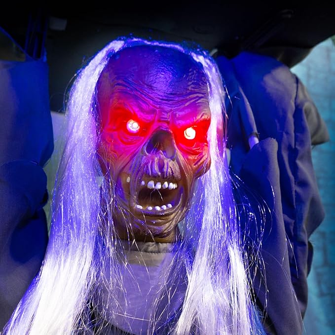 Haunted Hill Farm Tombstone Lifter by Tekky, Battery-Operated, Sound Activated Animatronic Zombie with Sound Effects and Lights for Indoor or Covered Outdoor Creepy Halloween Decoration