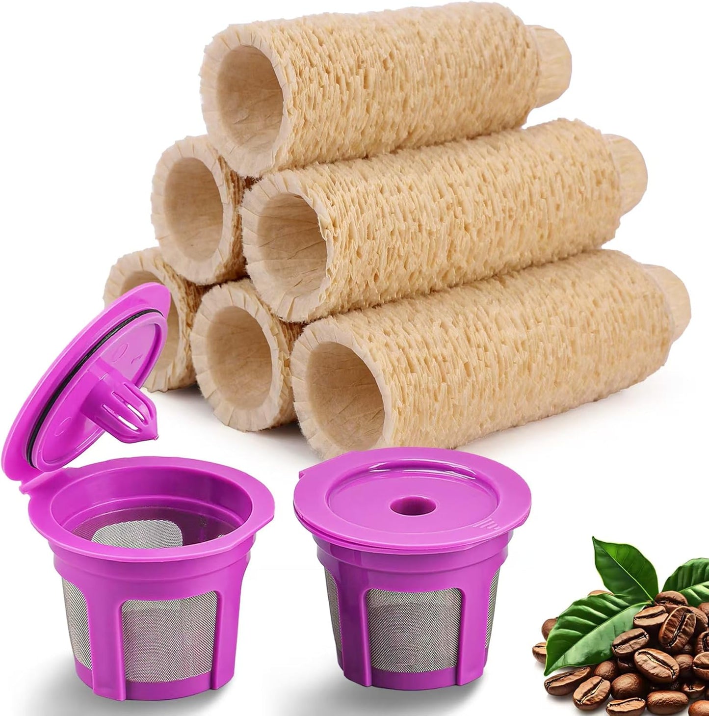 300 Count Natural Paper Filters with 2 reusable K Cups Coffee Pod,Compatible with Keurig Single Serve 1.0 and 2.0 Brewers