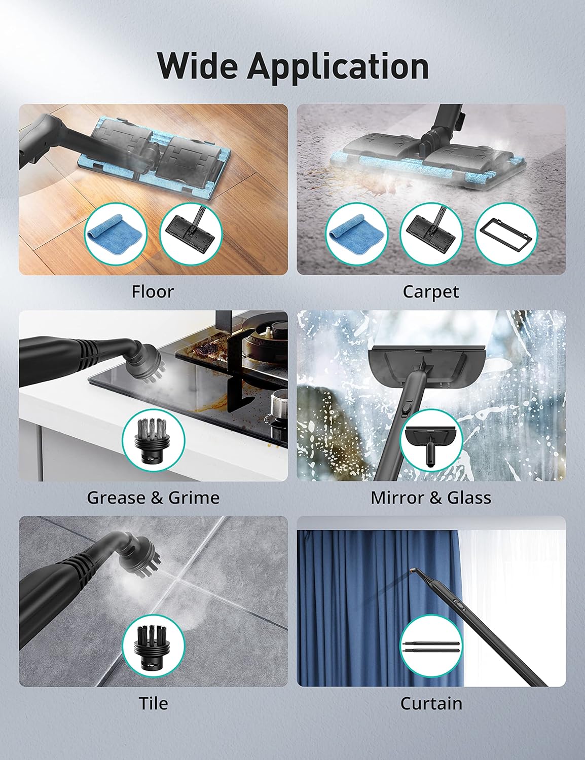 Steam Cleaner, 293°F 58 PSI Powerful Multipurpose Handheld Steam Mop for Home Use, 21 Attachments, 50Oz Capacity, Heavy Duty Steamer for Carpets, Floors, Cars, Tiles, Crack Cleaning, Light blue