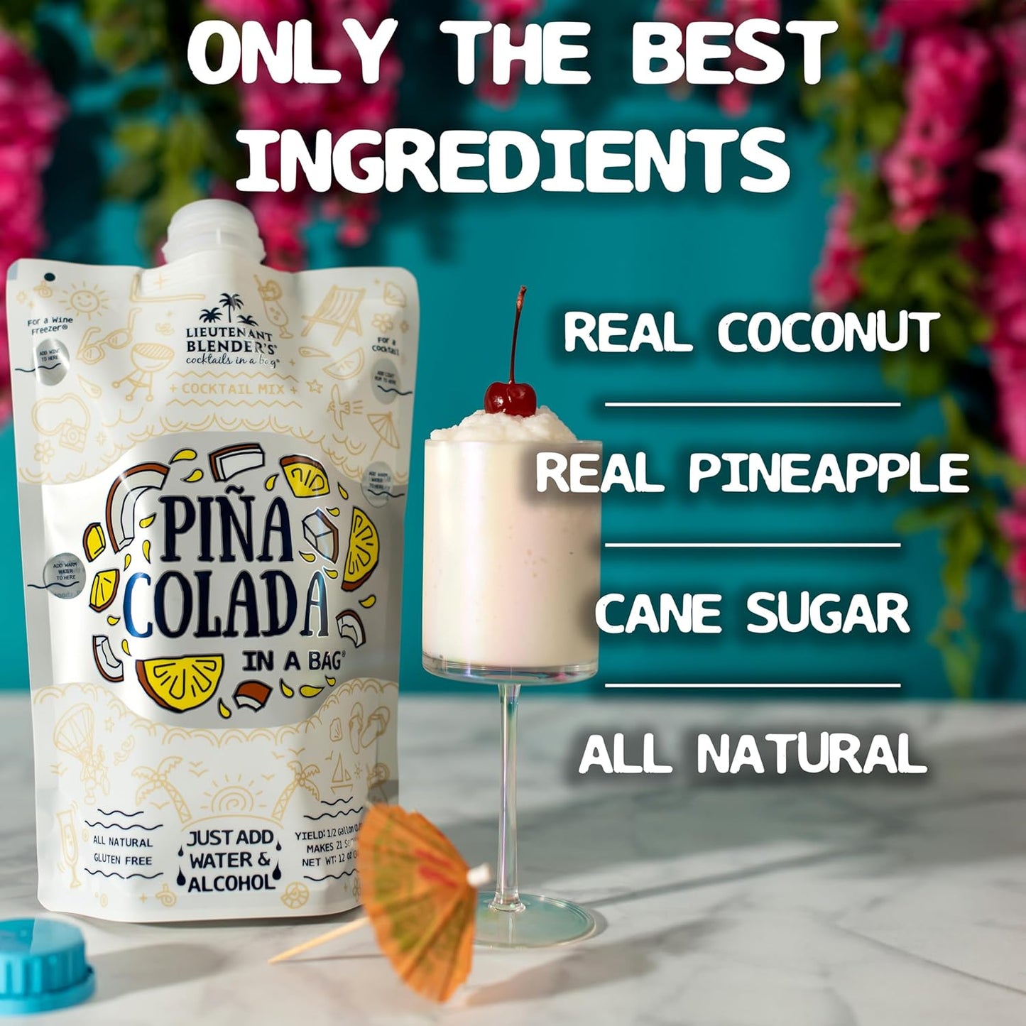 Lt. Blender's Pina Colada in a Bag – Pina Colada Drink Mix - Each Bag Makes 1/2 Gallon of Slushie Pina Colada Mix – Cocktail Mix - Make a Cocktail, Wine Slushie or Mocktail - (Pack of 1)