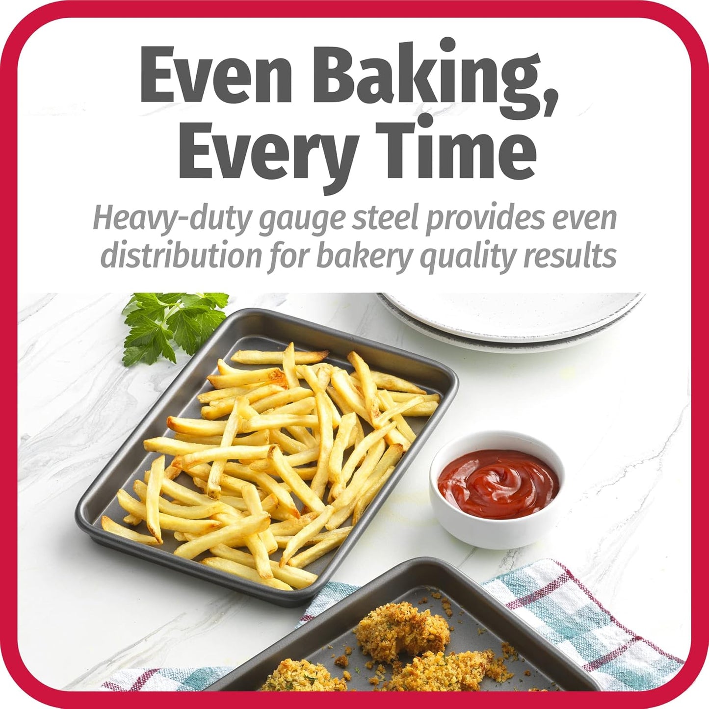 GoodCook Set of 2 Nonstick Steel 9" x 6.2" Toaster Oven Mini Baking Sheets with Racks, Gray