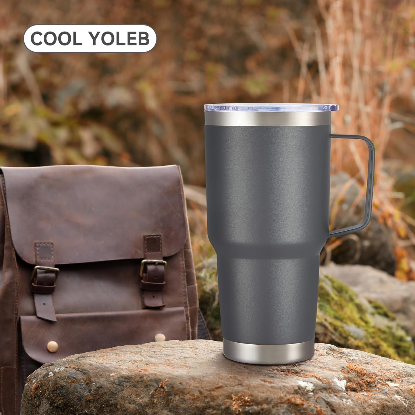 30 oz Tumbler with Handle and Lid, Stainless Steel Tumblers Bulk Double Wall Vacuum Insulated Travel Mug Leak Proof Cup Keep Drinks Cold and Hot Grey, 8 Pack