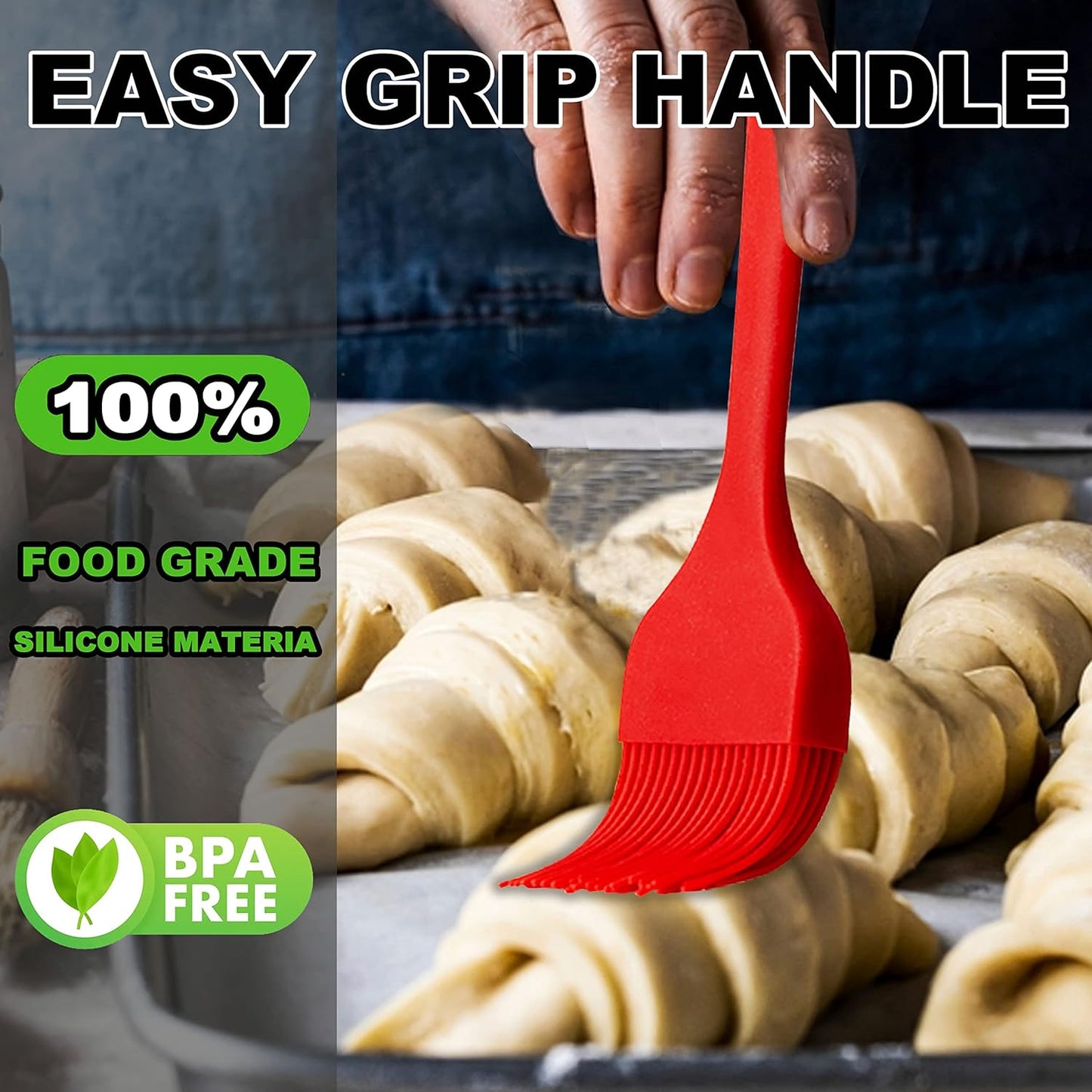 Anaeat 2 Pack Silicone Basting Pastry Brushes - Heat Resistant Brush with Soft Bristles, Hygienic One-Pieces Design, Marinade Brush Great in Baking for Spreading Oil Butter Sauce BBQ Grill