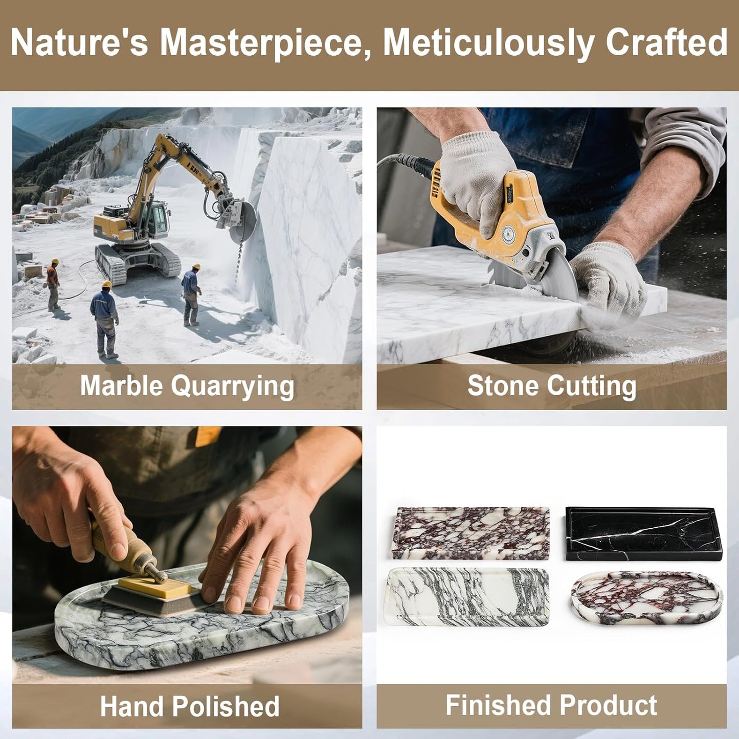 Natural Marble Vanity Tray - Moujings Genuine Marble Perfume Tray for Bathroom Decor, Stone Bathroom Vanity Organizer Tray for Kitchen Counter, Candles, Jewelry, Coffee, Makeup, Key