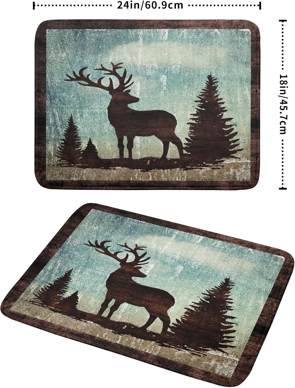 Retro Deer Forest Cabin Silhouette Dish Drying Mat Countertop 18x24 Fall Blue Sky Cloud Cartoon Elk Wild Animal Bushes Drainer Mat Pine Tree Grass Dishes Pad Rustic Moose Dish Drainer Rack