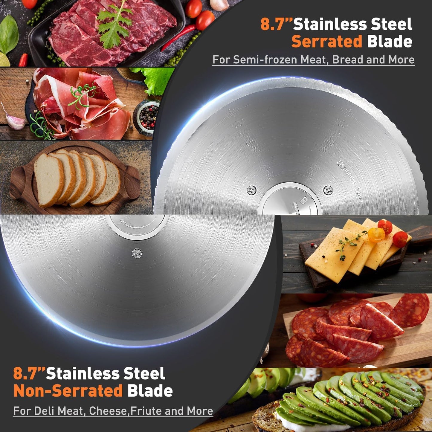 Meat Slicer,CUSIMAX Electric Deli Meat Slicer with 2 Removable 8.7''Stainless Steel Blades,Removable Food Carriage,1-20mm Adjustable Thickness Food Slicer for Home,Easy for Cut Meat,Cheese,Bread