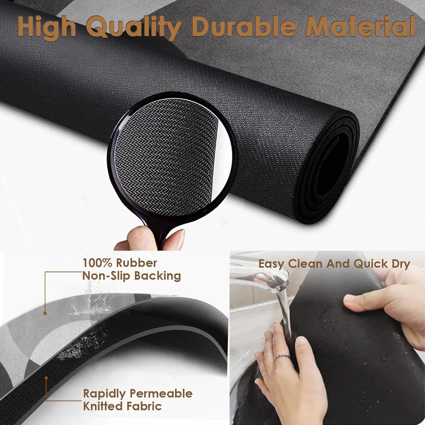 Arttown Coffee Mat for Countertops, Circular Geometric Modern Grey White Black Dish Drying Mat 2 Pcs for Kitchen Bar Accessories, Coffee Maker Espresso Machine Dish Rack Hide Stain Rubber 12x19in