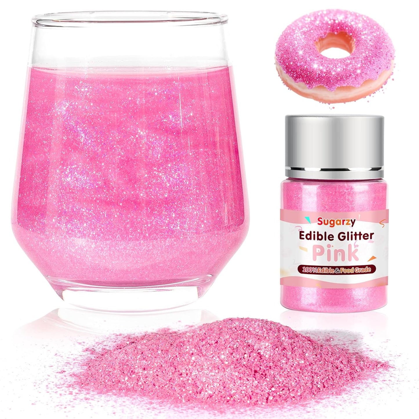 Edible Pink Glitter for Drinks,10g Pink Sprinkles Cake Decorating Supplies,Edible Luster Dust for Cocktail Beverages,Halloween Food Spray,Food Coloring Shimmer Powder for Baking,Cake Cupcakes Cookies Drinks Eggs Candy Strawberries Decorations