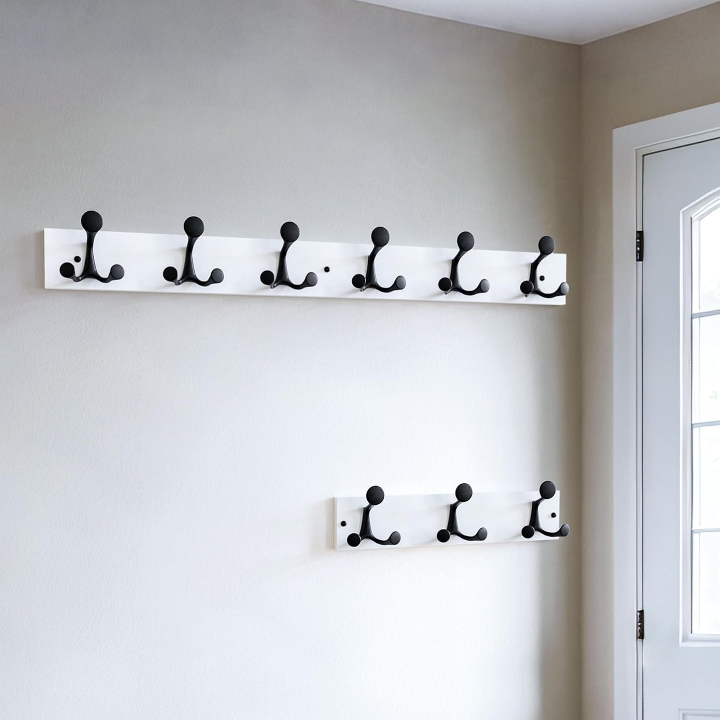 SKOLOO 36-Inch White Wood Coat Rack Wall Mount with 6 Triple Hooks - Ideal for Family Entrances, Classrooms, and Pet Supplies Storage - Perfect Coat Hooks for Wall