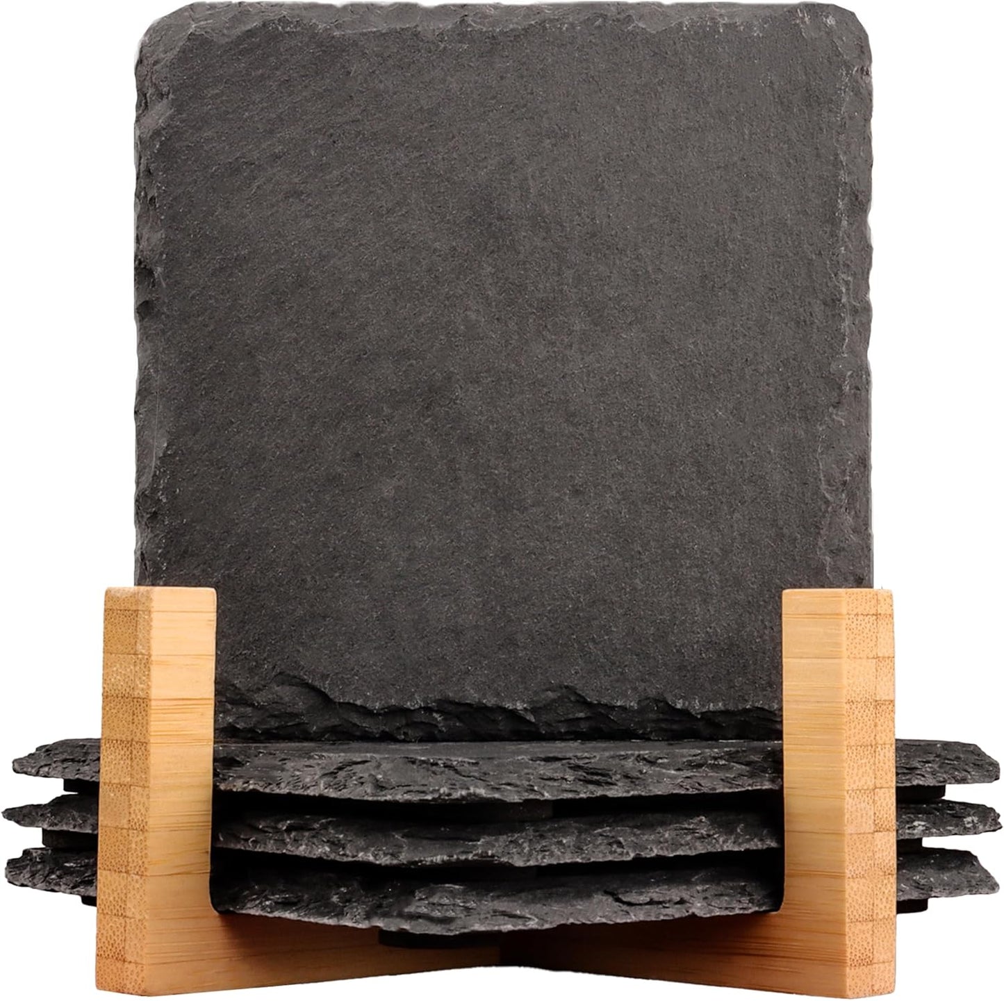 Black Natural Stone Coasters Set of 4, Sleek Minimalist Square Drink Coasters with Natural Edge, Durable Anti-Scratch Table Décor for Home, Kitchen, Bar & Office, Protects Wood & Glass Surfaces