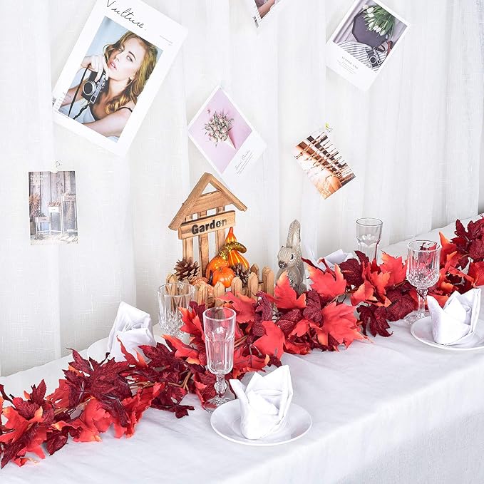 Lvydec 2 Pack Maple Leaves Fall Garland - 5.9ft/Strand Artificial Foliage, Red Fall Leaves Autumn Decoration for Home, Wedding, Party, Halloween, Thanksgiving