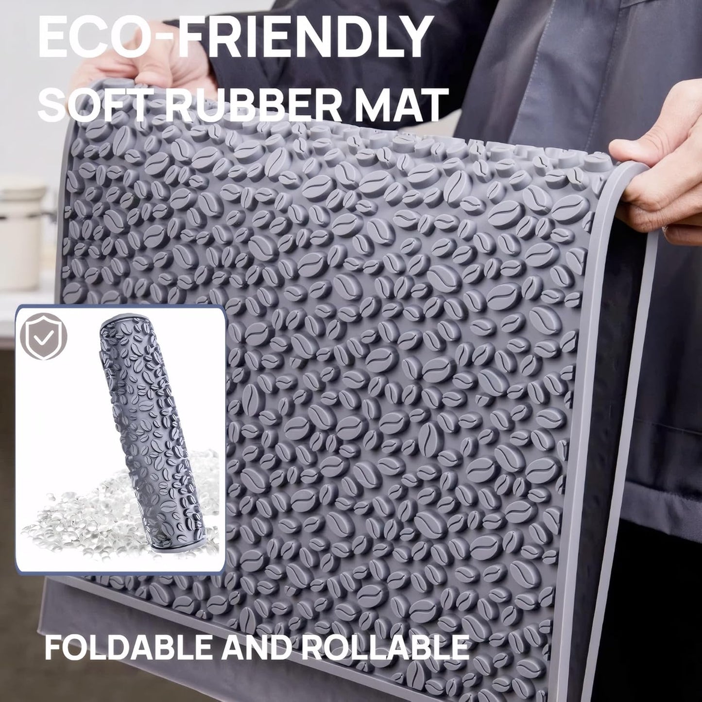 Coffee Machine Mat for Countertops, Waterproof Dish Drying Mat for Kitchen, Bars, Restaurant, 18X12in 1cm Thick Coffee Mat, Bar Decor, Espresso Mat, Non-Slip Drip Tray Mat(Gray,18"x12")