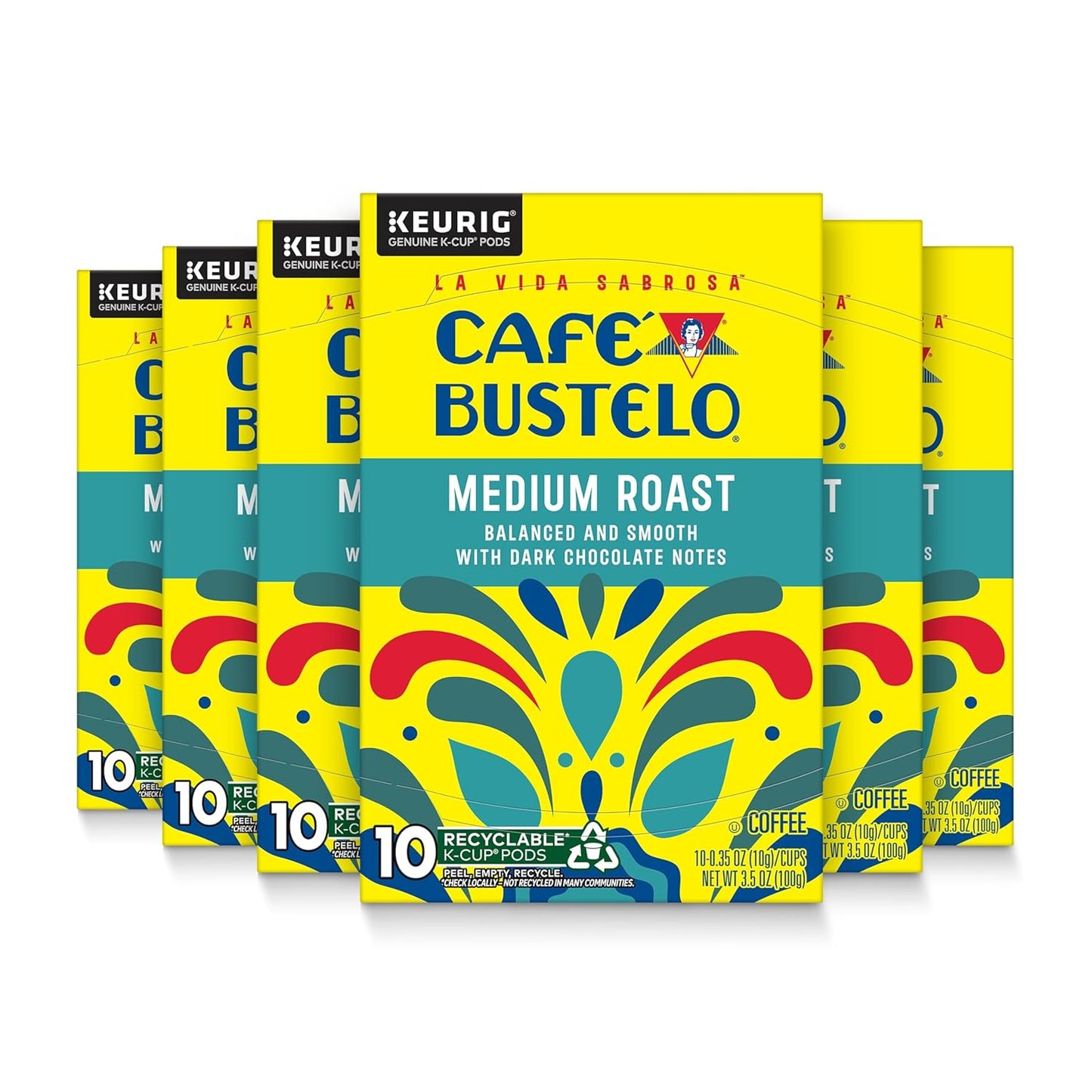 Café Bustelo Medium Roast Coffee, 10 Ct. K-Cup pods (Pack of 6)