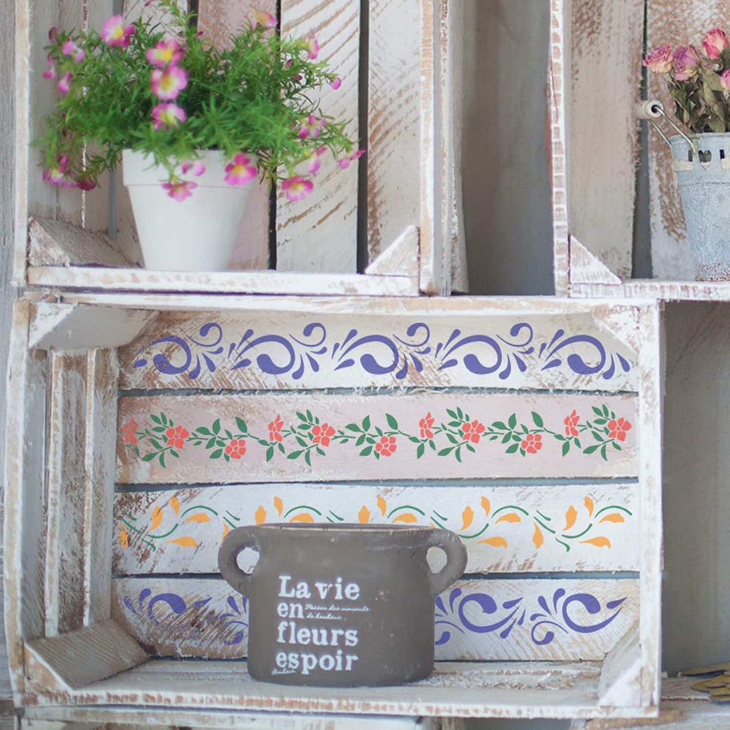 NAKLEO Painting Stencil for Crafts A5 5.9” x 8.3”, Border Flower Plant Pattern, Reusable Plastic DIY & Scrapbooking Drawing Template, Decoupage Art Home Decor, Wall Wood Fabric Furniture