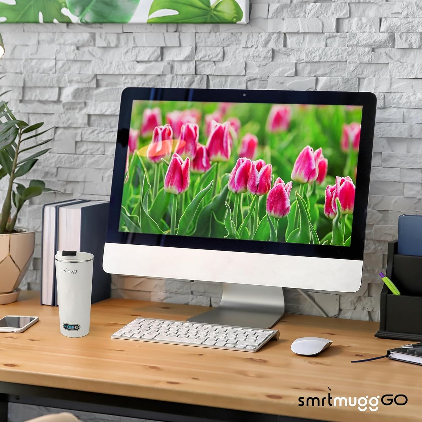 GO Heated Coffee Mug, Travel Mug, 13.5 OZ. Smart Mug, Battery Powered Heated Coffee Mug, Great for Coffee and Tea, Snap on Magnetic Charging Cord, New and Improved (White)