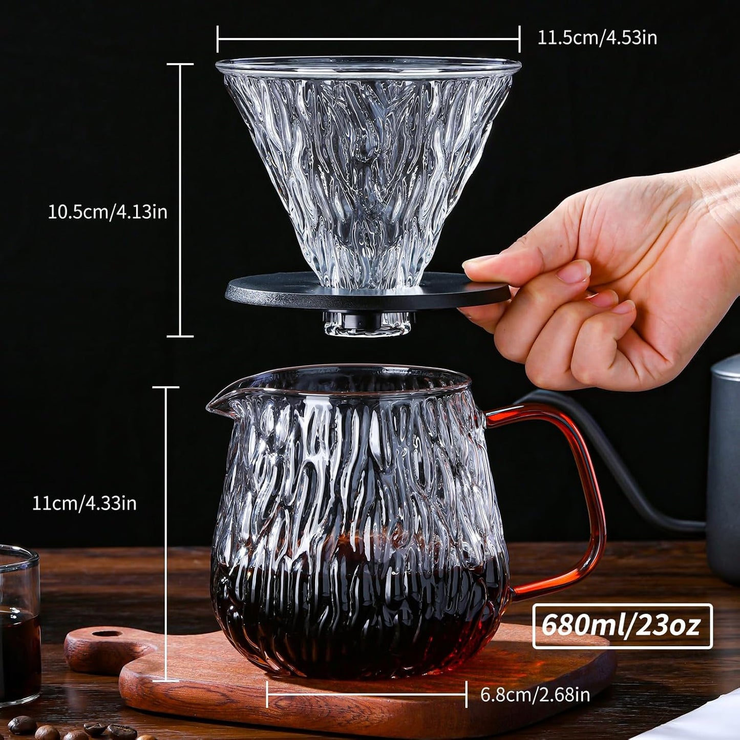 Unbreakable - Pour Over Coffee Maker 650ML/22OZ, Heat Resistant Borosilicate Glass Dripper with Filter Holder, BPA-Free Manual Coffee Brewer for Home and Office Use