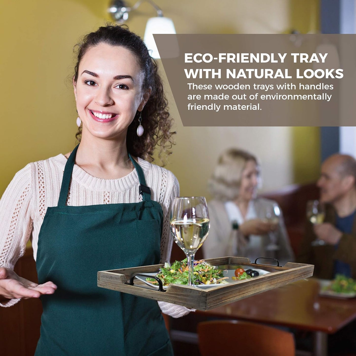 3 Pie­ce Decorative Nested Vintage Wood Serving Tray Set for Coffee Table or Ottoman – Rustic Wooden Breakfast Trays for Kitchen, Dining Room, or Living Room – Farmhouse Platter w/Handles - Barnwood