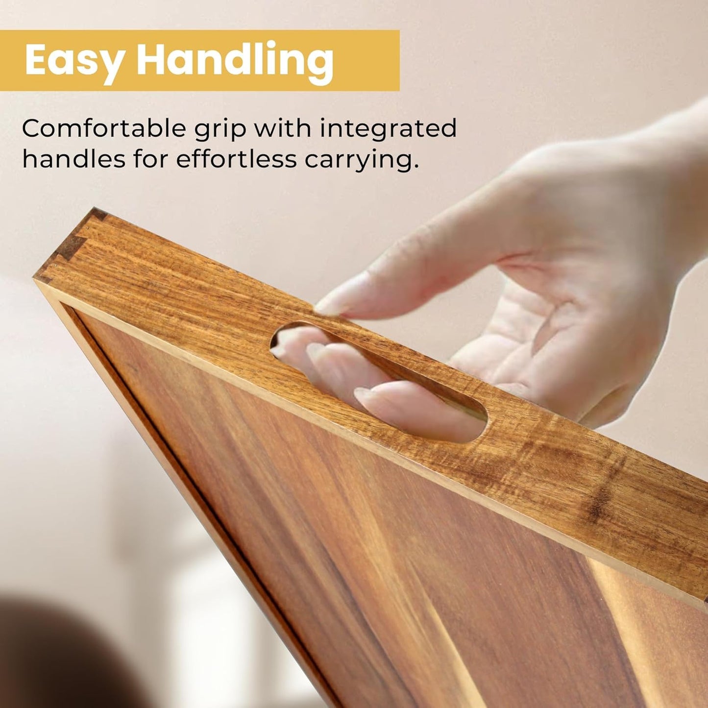 Acacia Wood Serving Tray with Handles（17 Inch） – Decorative Wooden Tray for Breakfast in Bed, Kitchen, or Serving on Couch, Coffee Table, Ottoman for Living Room, and More