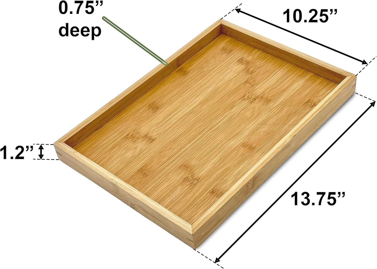Bam & Boo - Natural Bamboo Serving Tray Modern Rectangular - for Food, Drinks, Decor, Vanity in Home, Kitchen, Bathroom, Coffee Table, Bed(Large, 13.75” x 10.25" x 1.2")