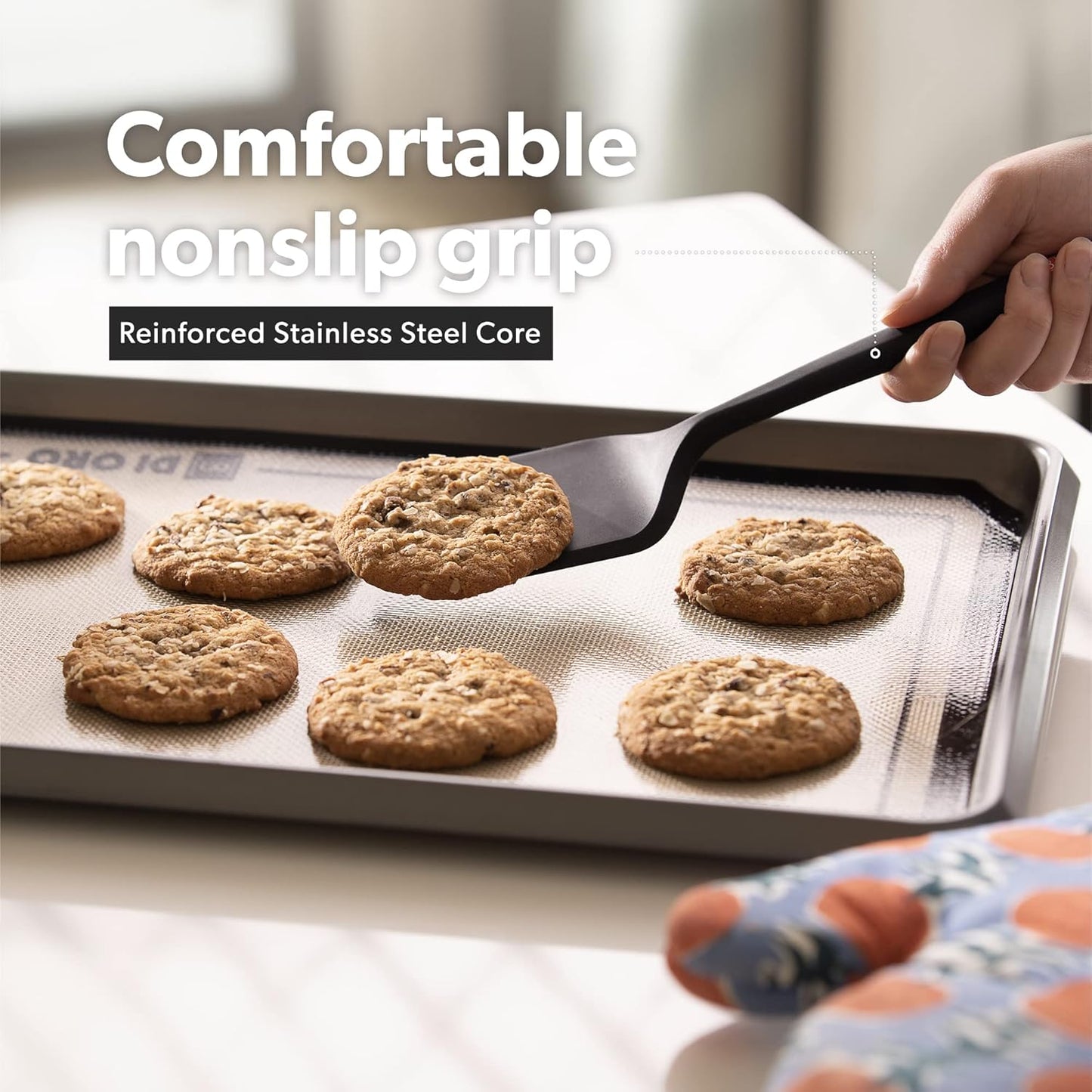 DI ORO Silicone Turner Spatula Set - Kitchen Spatulas for Nonstick Cookware - Cooking Utensils for Flipping Eggs & Pancakes - 600°F Heat-Resistant BPA Free Turners - Dishwasher Safe (2pc, Black)