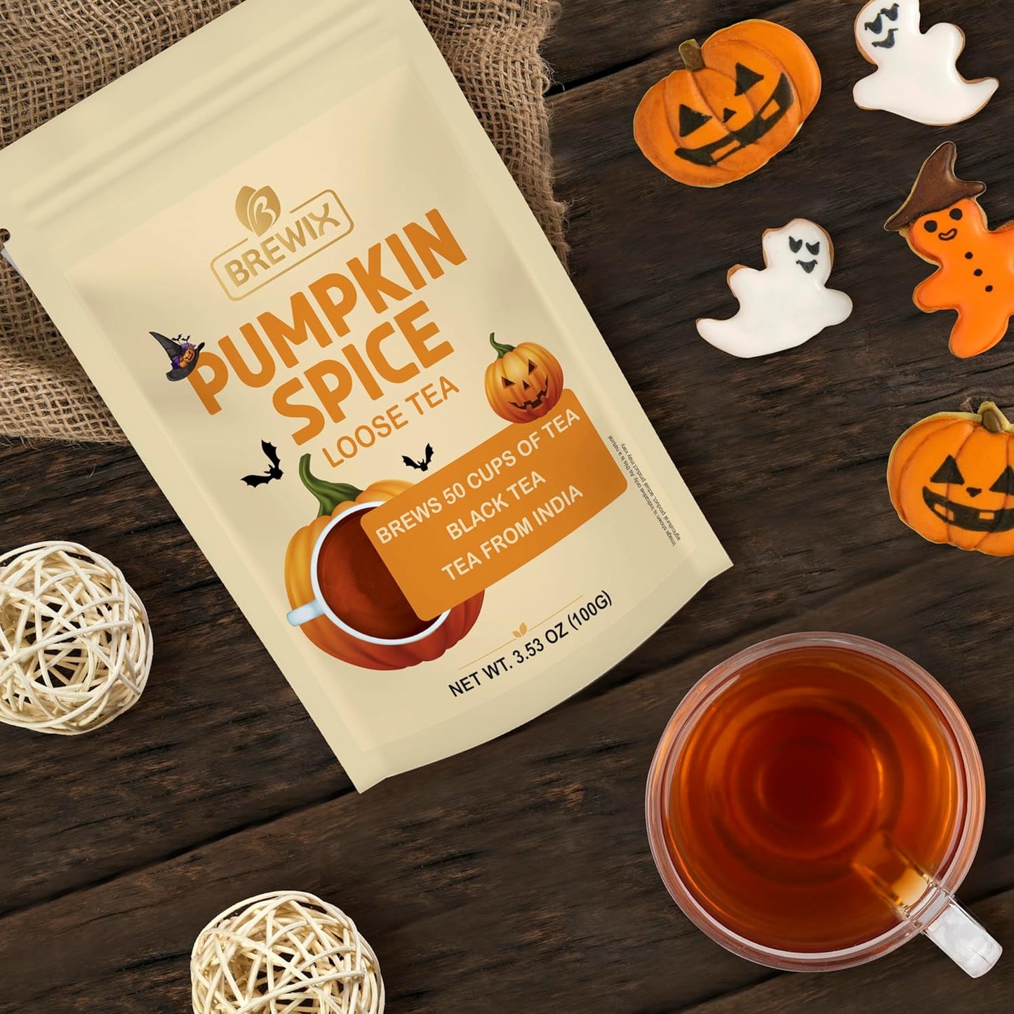 BREWIX, Pumpkin Spice Black Tea, Loose Leaf Tea (50+ Cups, 3.53oz/100g) | Fall | Halloween | Warm and Spicy