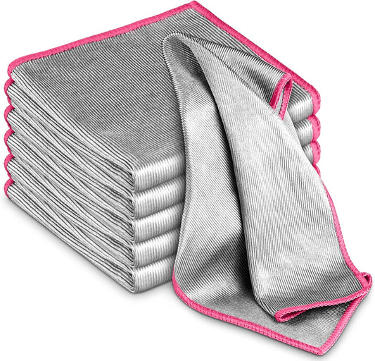 Airlab Glass Polishing Cloth Streak Free Miracle Microfiber Cleaning Cloth Lint Free Cleaning Rags for Glasses Kitchen Dish Mirrors Easy Clean, Pack of 6, 12" x 12", Sliver-Pink