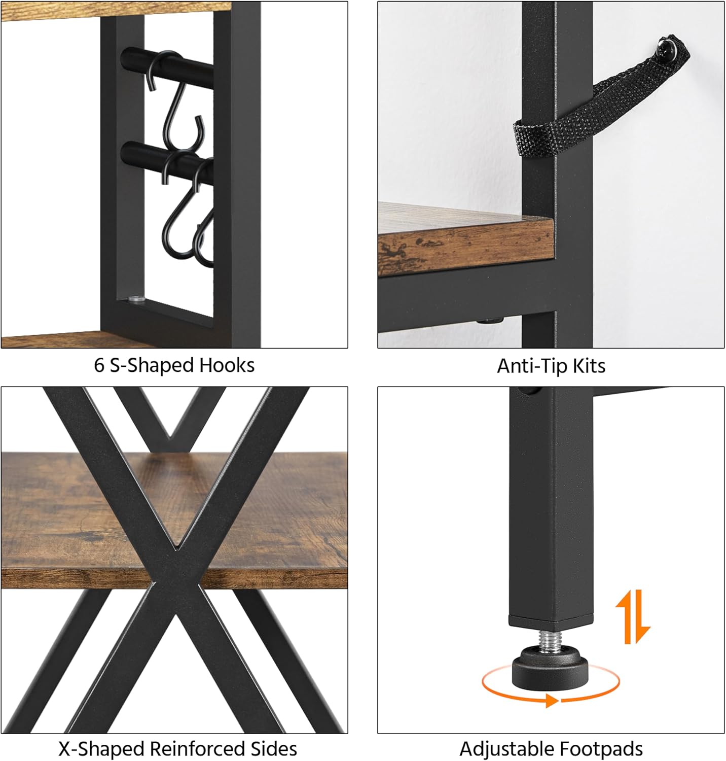Yaheetech 6-Tier Kitchen Bakers Rack, 31.5 Inch Coffee Bar Table, Farmhouse Microwave Oven Stand Cabinet for Small Spaces, Corner Organizer Storage Shelf for Spices and Pots Rustic Brown