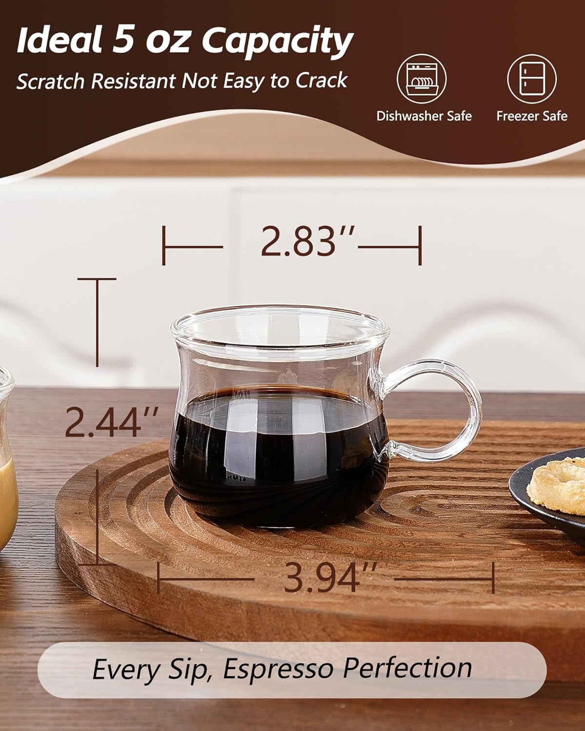 Espresso Cups Set of 4, 5 Ounces Espresso Shot Glass, Clear Double Esperesso Glasses with Handle, Small Tazas De Cafe Espresso Machine Accessories