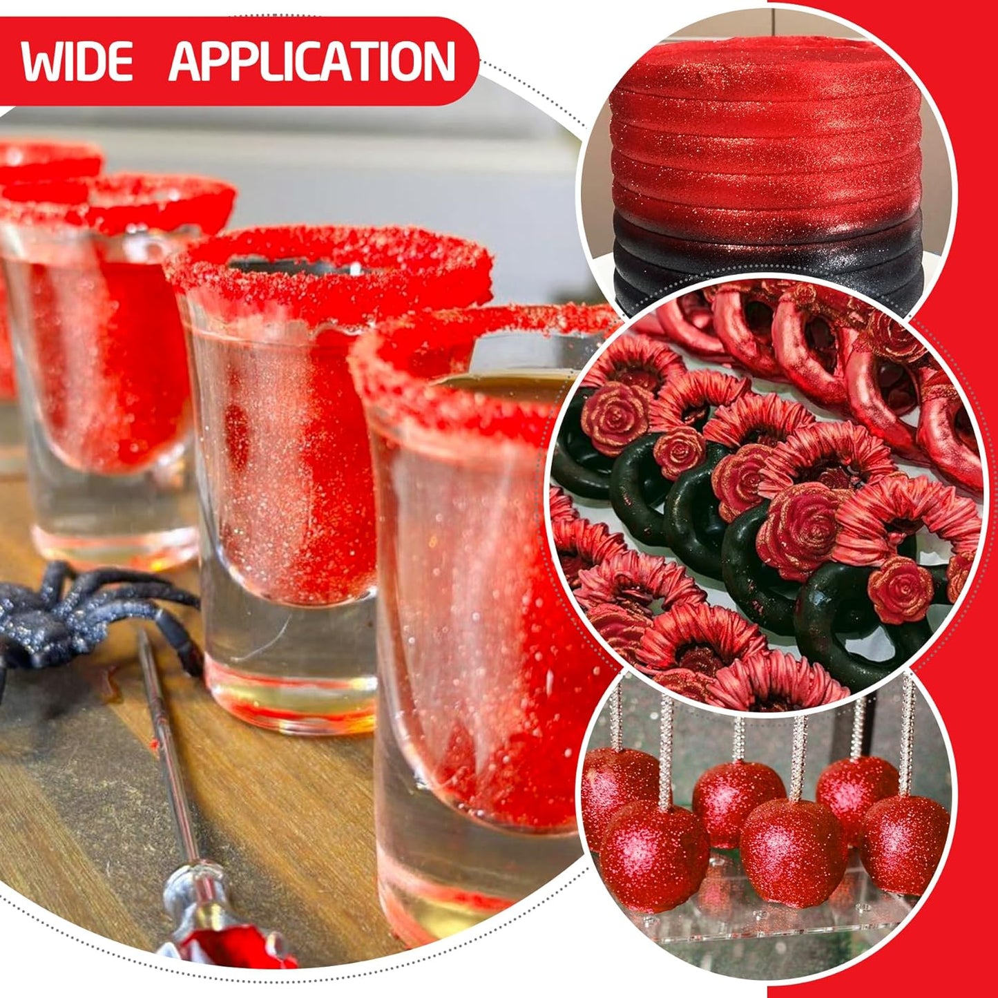 Edible Glitter Spray - 3/4oz Luster Dust Edible Food Grade Glitter Shimmer Dust Powder for Cocktails, Drinks, Cake Decorating - Metallic Food Coloring Powder for Wine, Candy, Cookie, Icing (Red)