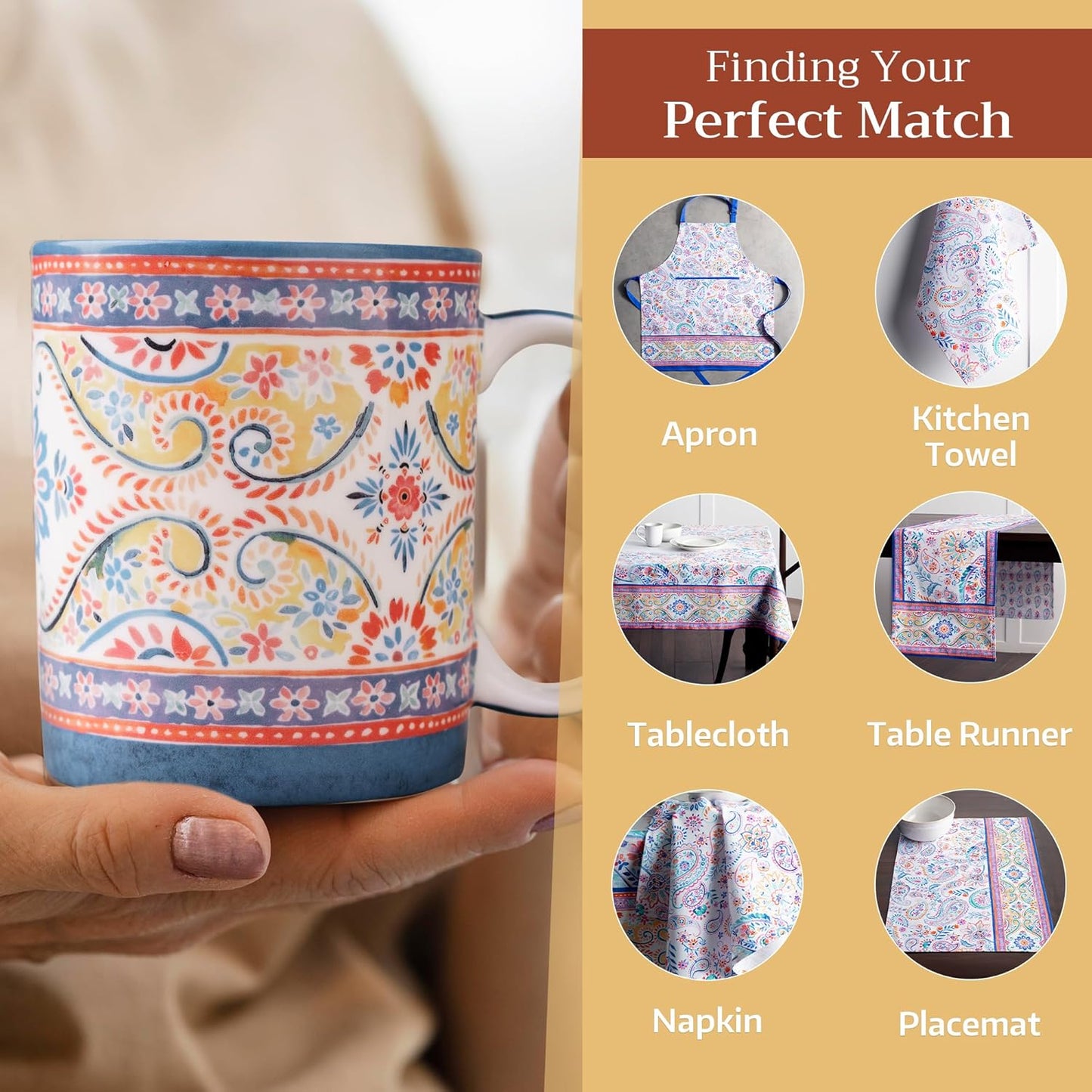 Maison d' Hermine Coffee Mug with Handles Fine Bone China Mugs Pack of One Tea Cups for Hot Beverages Cappuccino Latte Home Restaurant Office Perfect for Gift (Indian Floral - Butta, 12 Ounce)