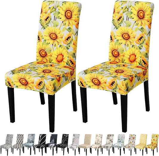 JQinHome Pattern Chair Covers for Dining Room Set of 2, High Stretch Removable Washable Parsons Chair Slipcover for Home Party Hotel Wedding Ceremony (Sunflower,2PCS)