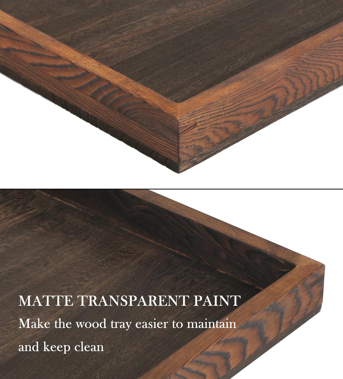 Extra Large Square Ottoman Table Tray 20" - Rustic Wooden Serving Tray for Farmhouse Decorative Oversized Coffee Table Trays Living Room Kitchen Counter Breakfast Brown