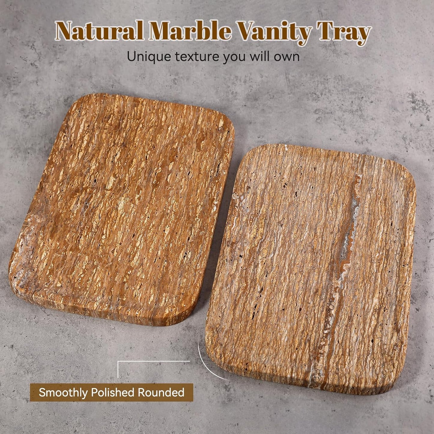 Natural Marble Vanity Tray, 11.8" Travertine/Stone Bathroom Tray Countertop, Golden Stone for Perfume Jewelry Holder, Decorative Dresser Organizer, Storage for Kitchen Sink(Walnut Traver)