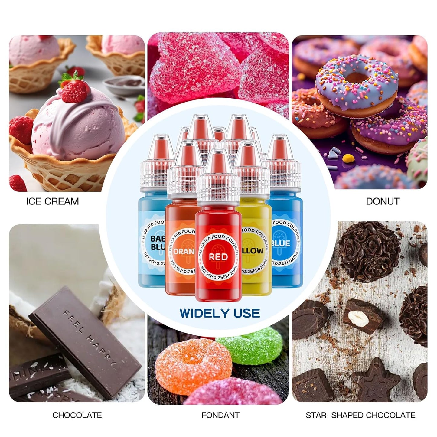 Oil Based Food Coloring for Chocolates - Jelife 12 Colors Oils Dye Set Flavorless Edible Food Color Vibrant Concentrated Neon Icing Colors for Candy Melts (6ml/Bottles)