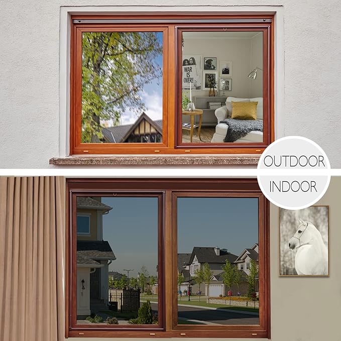 HIDBEA One Way Privacy Window Film, Daytime Mirror Reflective Heat Control UV Sun Blocking Non-Adhesive Static Cling Window Tint for Home and Office (Black-Silver, 35.4 Inch x 16.4 Feet)