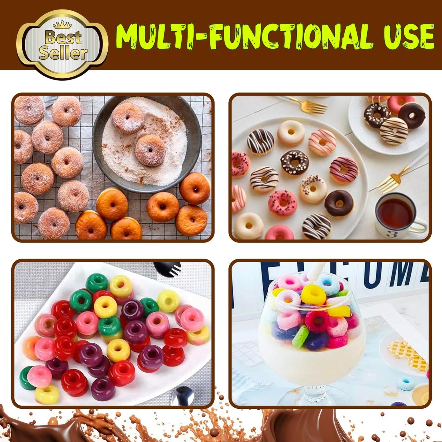 Donut Silicone Chocolate Molds, Mini Donut Pan Mold Gummy Candy Mold for Caramels Chocolate Ice Cube Jelly Truffles Pralines Ganache - 4 Pack