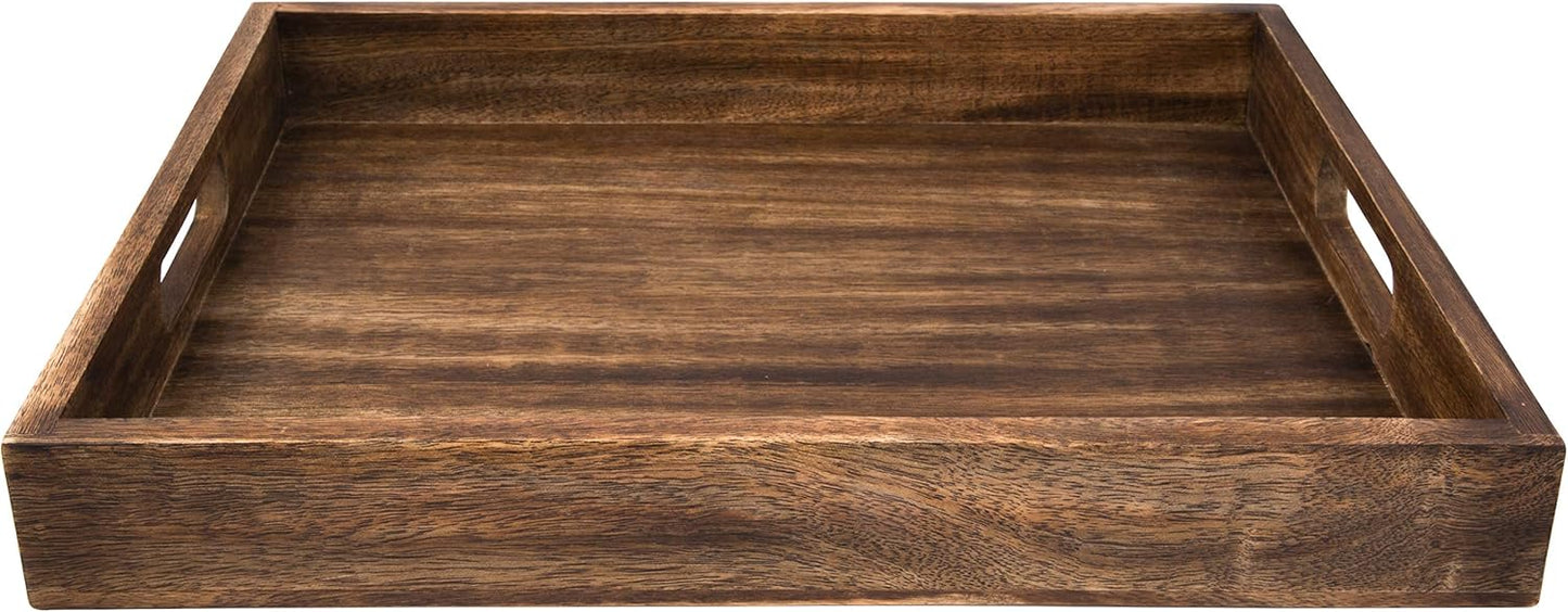 GoCraft Handmade Classic Wooden Tray – Large 16.5" Mango Wood Serving Tray with Handles – Elegant Kitchen & Dining Accessory – Ideal for Breakfast in Bed, Coffee, Tea