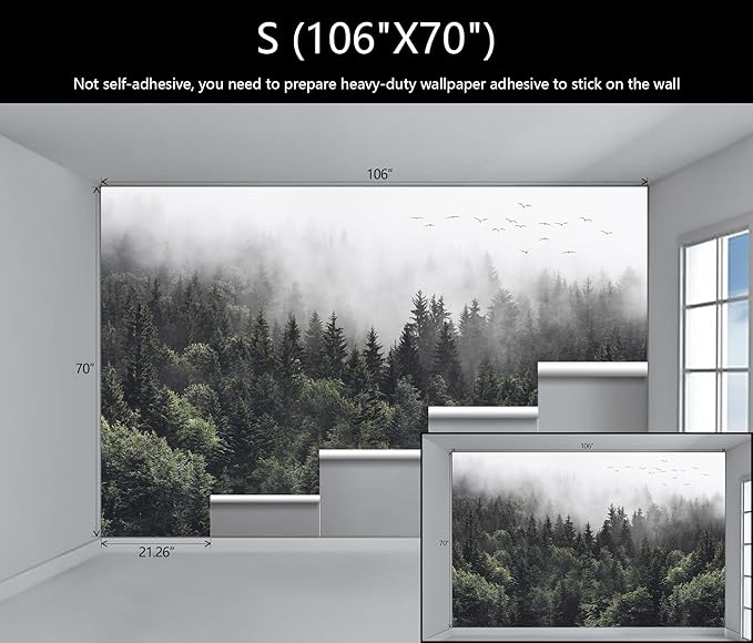 WFBHUA-Foggy Forest Woodland Wallpaper Green Nature Landscapes Wall Murals for Bedroom Living Room(Not Peel and Stick)