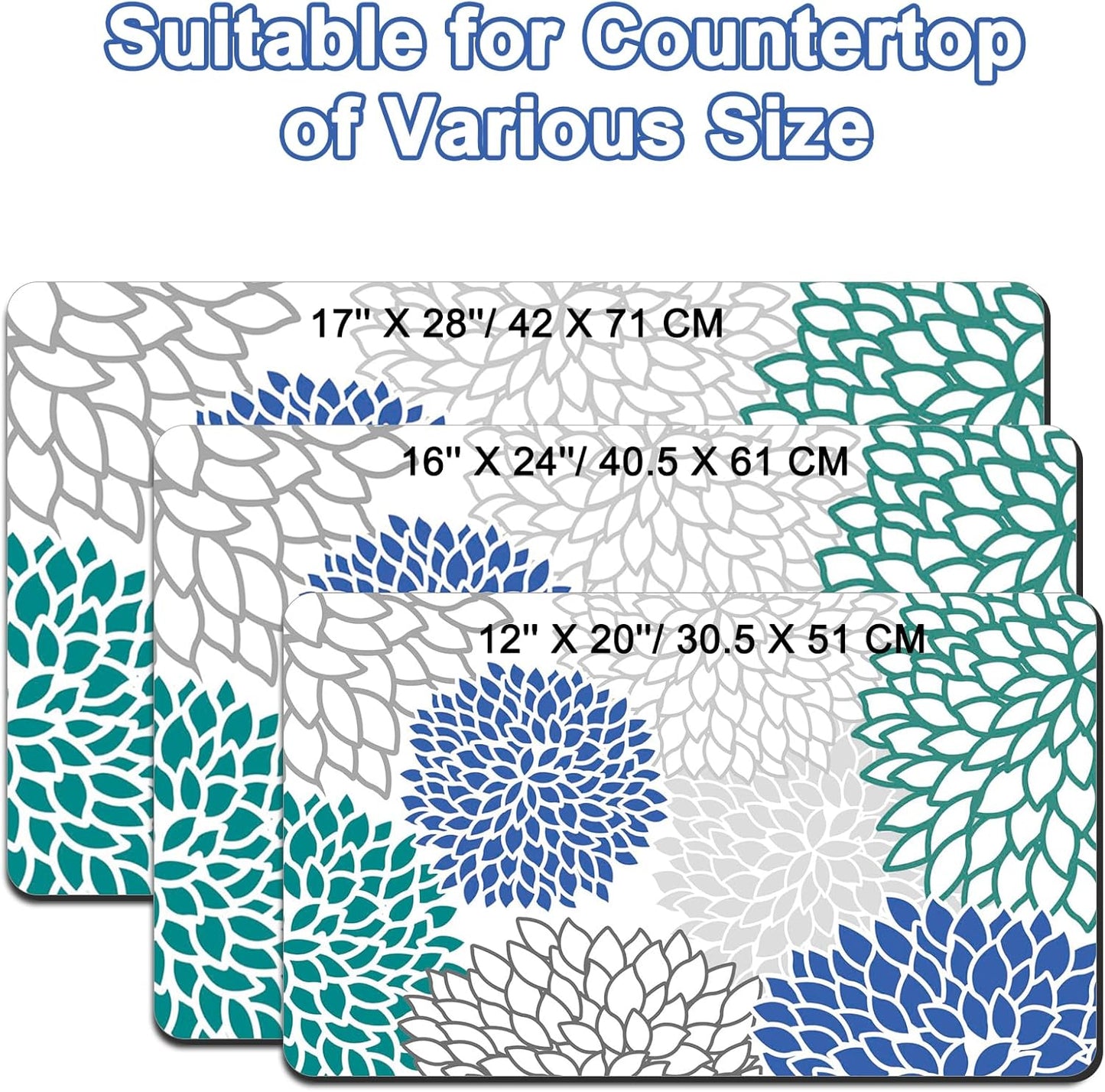 Dish Drying Mat for Kitchen Counter, 12" X 20" Absorbent Coffee Bar Mat Rubber Backing, Easy to Clean Kitchen Drying Matt for Dishes, Utensils, Countertops, Outlined Floral