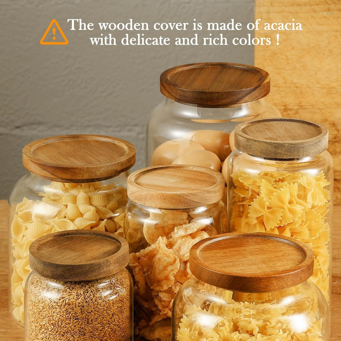 Labina Glass Storage Container Airtight Food Jars Kitchen Canister with Wood Lids, 88 Oz Wide Mouth Pantry Organization Glass Jar for Flour, Sugar, Cookie, Spagetti, Nuts and Candy (2 Pack)