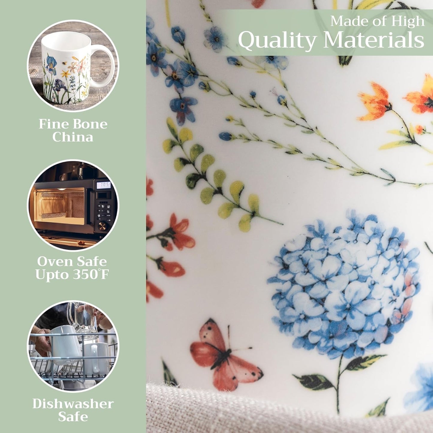 Maison d' Hermine Coffee Mug with Handles Fine Bone China Mugs Pack of One Tea Cups for Hot Beverages Cappuccino Latte Home Restaurant Office Perfect for Gift (Just Floral - Poppies Always, 12 Ounce)