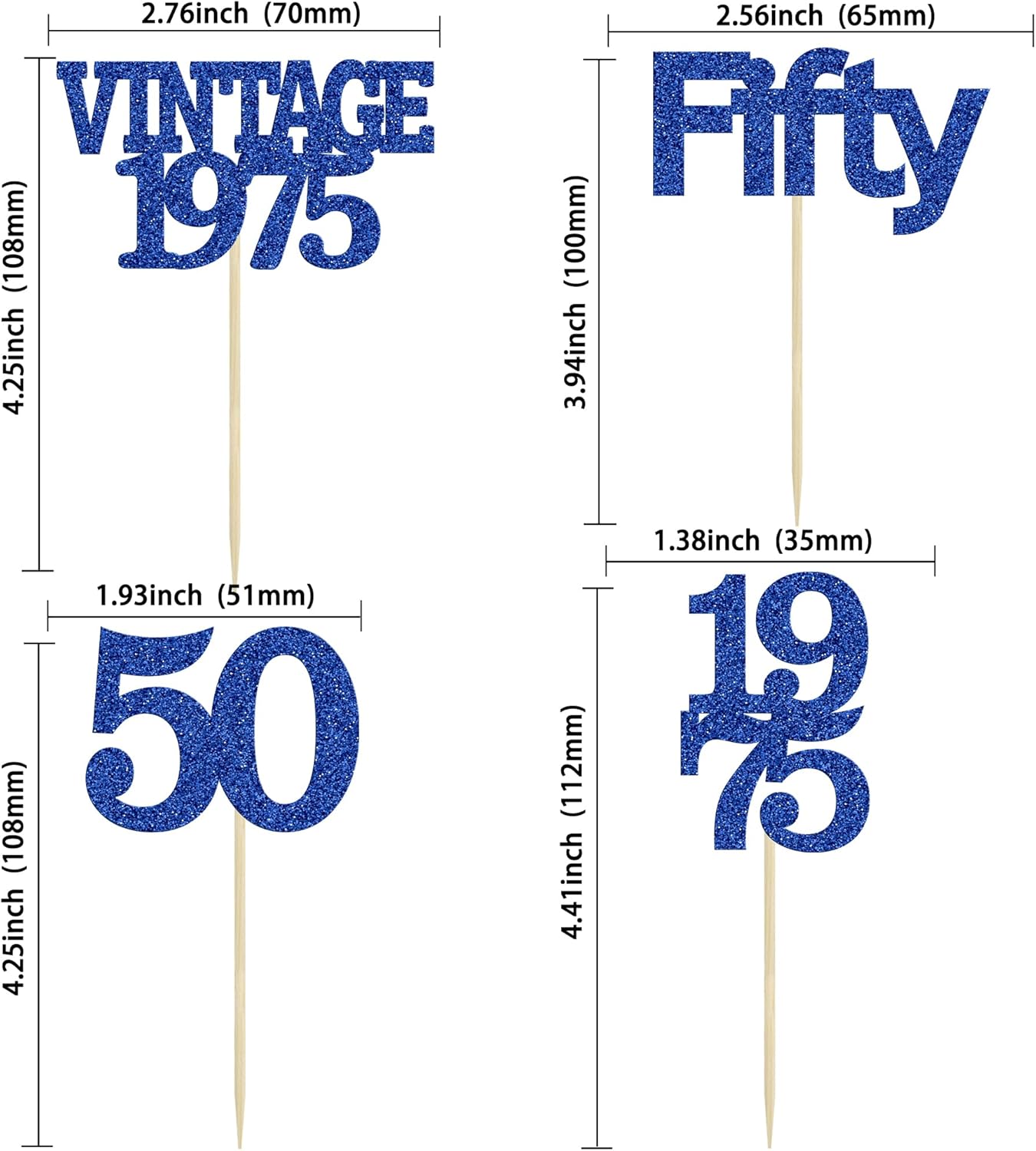 Gyufise 24Pcs Vintage 1975 Cupcake Toppers Cheers to 50 Fabulous Fifty Cupcake Picks 50th Birthday Wedding Anniversary Party Cake Decorations Supplies Deep Blue