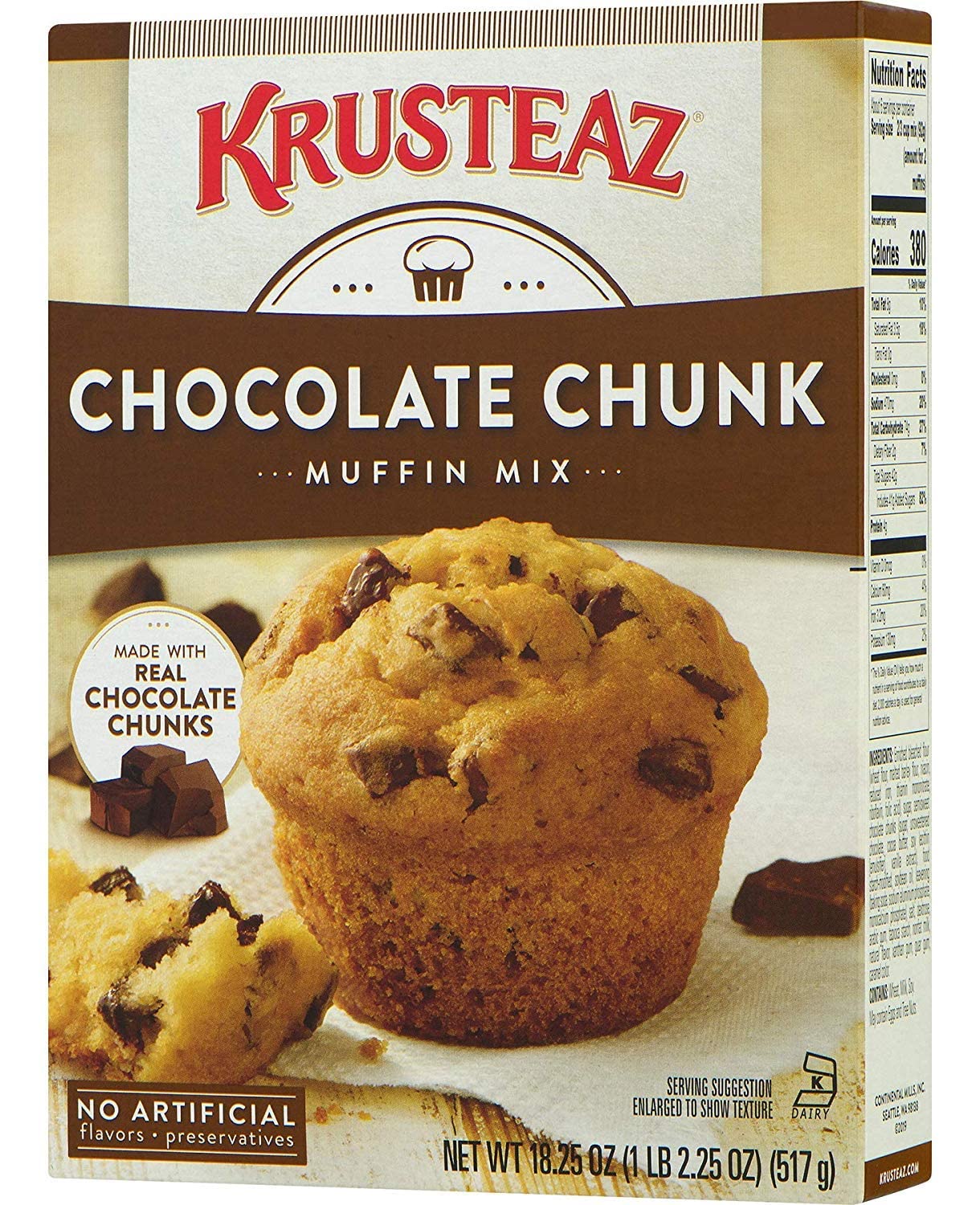 Krusteaz Chocolate Chunk Muffin Mix - No Artificial Flavors/Preservatives - 18.25 OZ Box (Pack of 6)