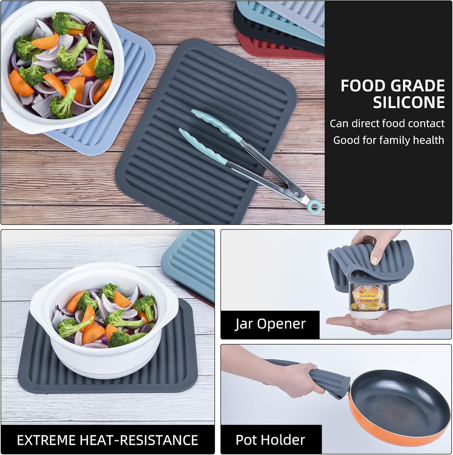 Silicone Trivet Mat for Hot Pots and Pans, Heat Resistant Silicone Mat, Multipurpose Trivets Mats, Flexible Durable Blue Hot Pads for Countertops, Non-Slip Rectangular Pad Pot Holder 2 Set